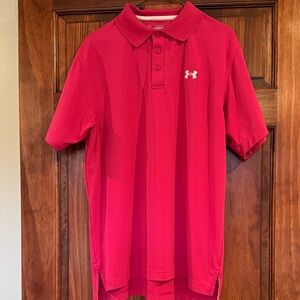 Mens bright pink under armour dry fit golf shirt